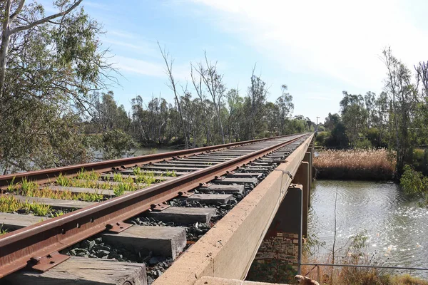 Bridgewater Austrália Agosto 2018 Uma Seção Linha Ferroviária Sobre Rio — Fotografia de Stock