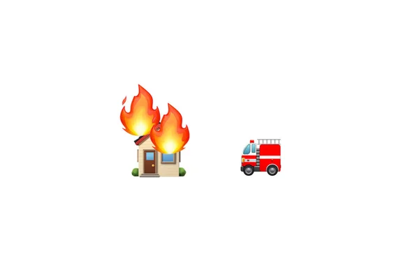 緊急消防車と炎で家を燃やす — ストック写真