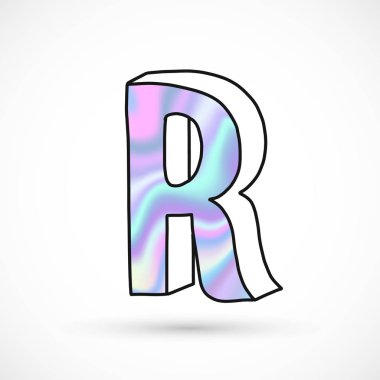 Modern alfabe seti, mektuplar, holografik degrade neon 3d elle çizilmiş hat perspektif eğilim illüstrasyon