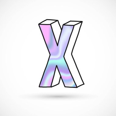 Modern alfabe seti, mektuplar, holografik degrade neon 3d elle çizilmiş hat perspektif eğilim illüstrasyon