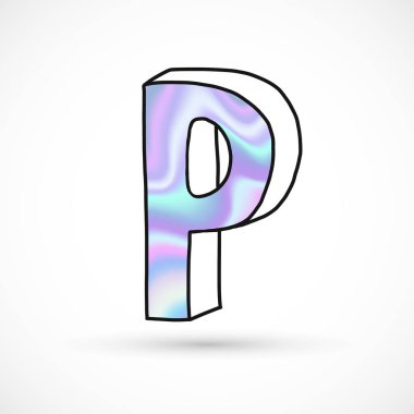 Modern alfabe seti, mektuplar, holografik degrade neon 3d elle çizilmiş hat perspektif eğilim illüstrasyon