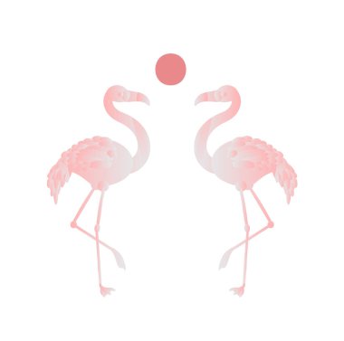 Flamingo tropikal kuşlar kümesi. Egzotik kuş illüstrasyonlar, Orman ağacı, trendy sanat gül. Yazdır veya kapak için