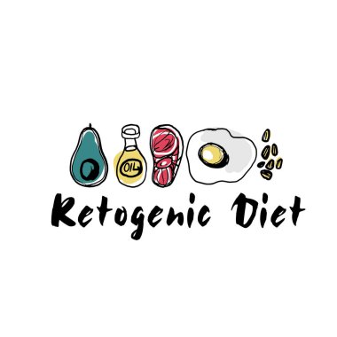 Ketogenic diyet işareti keto madde illüstrasyon kroki ayarla