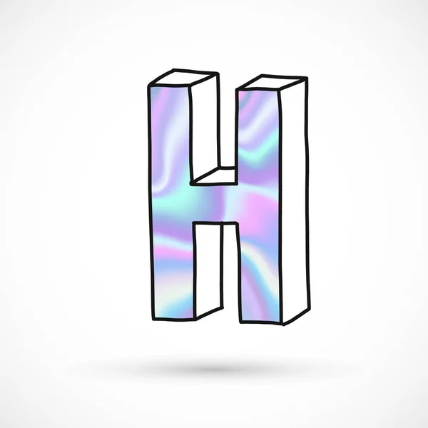 Conjunto de alfabeto moderno, letras, gradiente holográfico neón 3d dibujado a mano línea perspectiva tendencia ilustración — Vector de stock