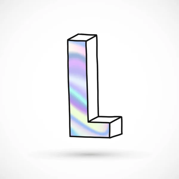Serie alfabeto moderno, lettere, gradiente olografico neon 3d disegnato a mano linea prospettiva tendenza illustrazione — Vettoriale Stock
