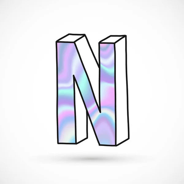 Conjunto de alfabeto moderno, letras, gradiente holográfico neón 3d dibujado a mano línea perspectiva tendencia ilustración — Vector de stock