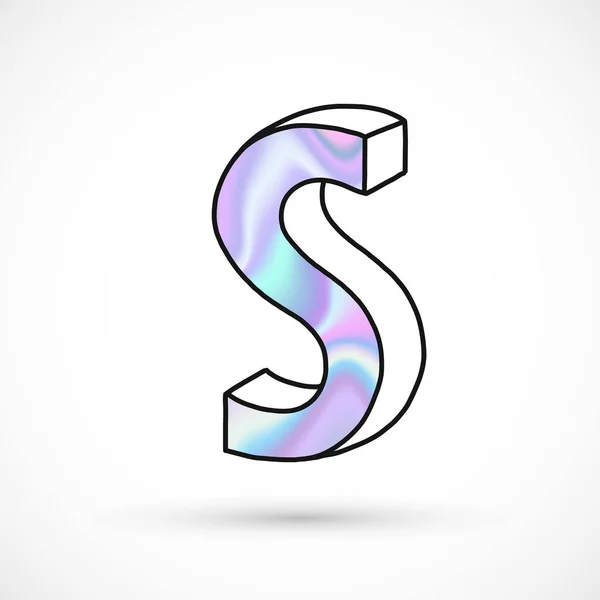 Conjunto de alfabeto moderno, letras, gradiente holográfico neón 3d dibujado a mano línea perspectiva tendencia ilustración — Vector de stock