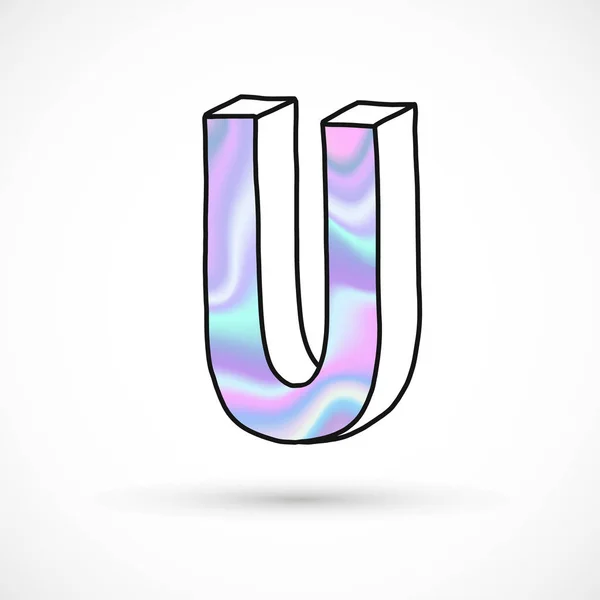 Moderna alfabetet inställd, bokstäver, holografisk gradient neon 3d hand dras linjen perspektiv trend illustration — Stock vektor