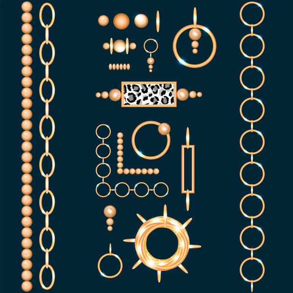 Kæde sæt guld samling mode print illustration – Stock-vektor