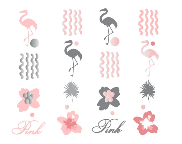 Tropische vogels set flamingo. Exotische roos vogel illustraties, jungle boom, trendy kunst. Voor afdrukken of dekking — Stockvector