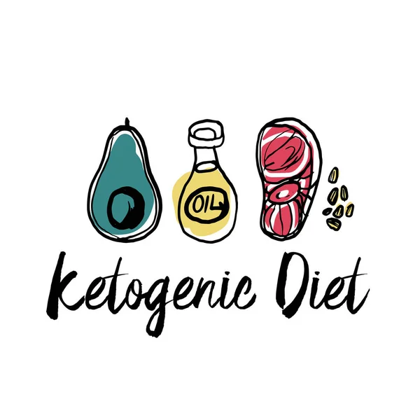 Ketogen diet ange tecken keto ingrediens illustration skiss — Stock vektor