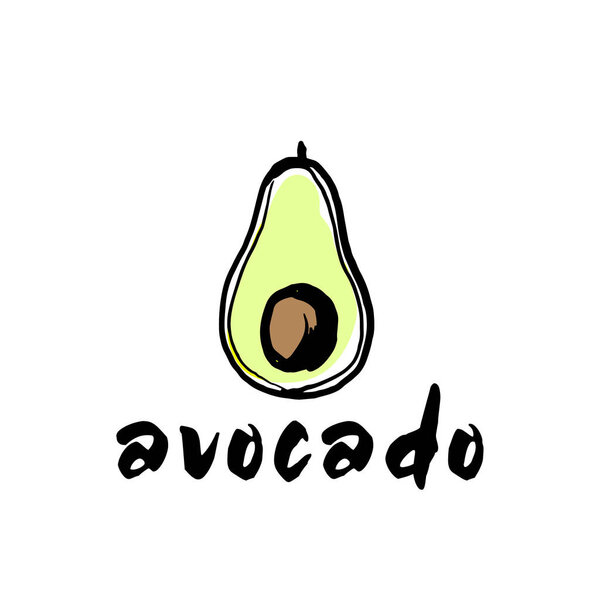 Avocado sketch ingredient sign color vector illustration