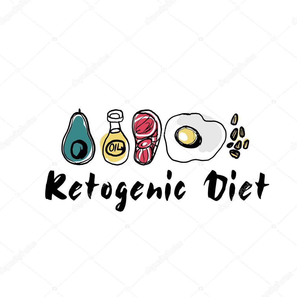 Ketogenic diet set sign keto ingredient illustration sketch