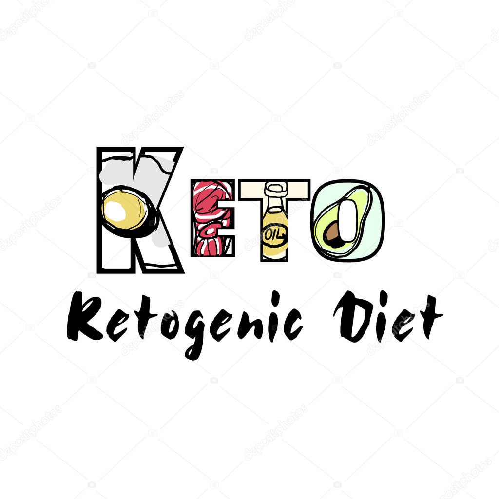 Ketogenic diet set sign keto ingredient illustration sketch