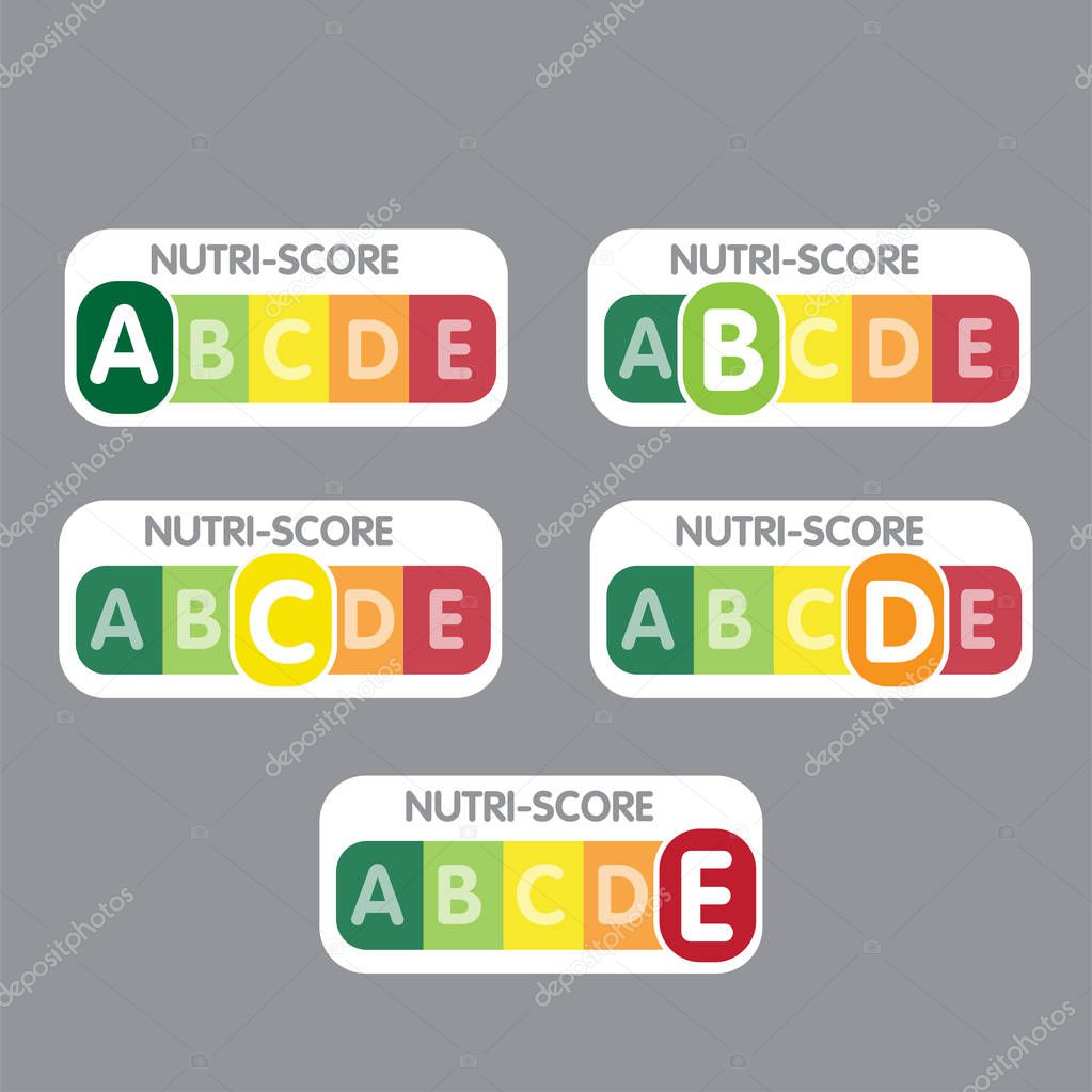 Nutri-Score franch system. Color scale ranging. Sign health care for packaging