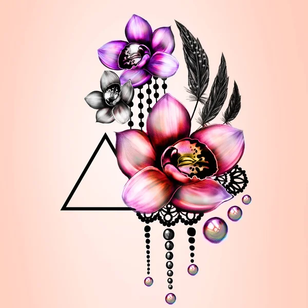 Tatouage motif de couleur florale — Photo