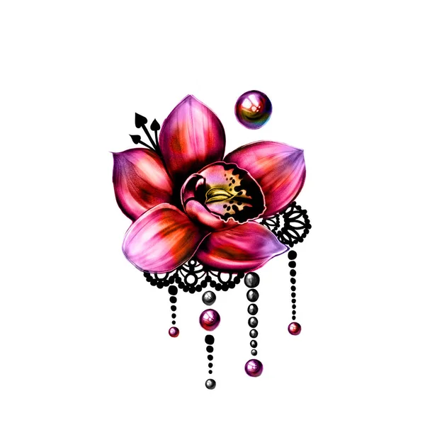 Bloemen kleur patroon Tattoo — Stockfoto