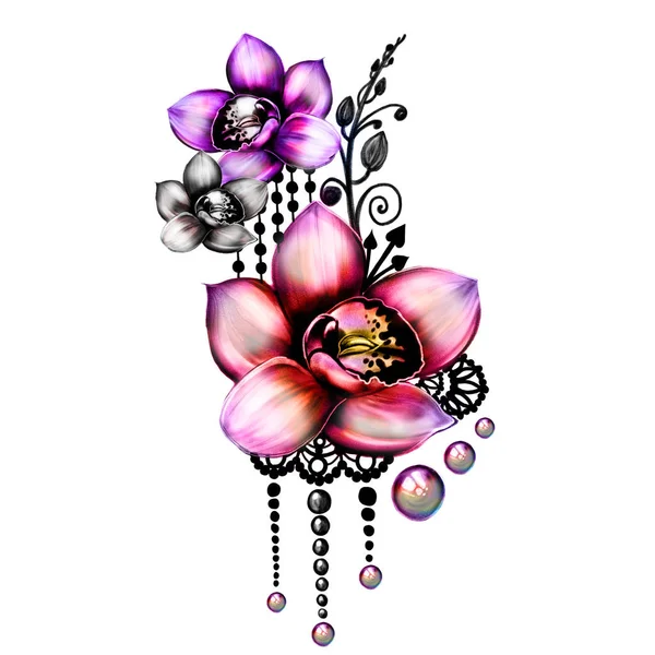 Bloemen kleur patroon Tattoo — Stockfoto