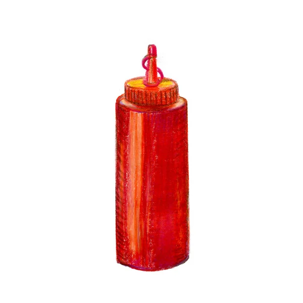 Ilustración color pensil bosquejo ketchup, comida callejera y comida rápida — Foto de Stock