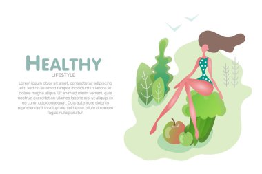 Sebzeli, sıska bir kız sağlıklı besin diyeti kadın karakter sağlığı yaşam tarzı organik beslenme