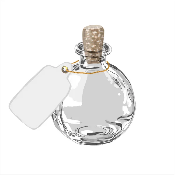 Empty Glass Bottle Cork Cap Hand Drawn Illustration Isolated White — Stock Vector