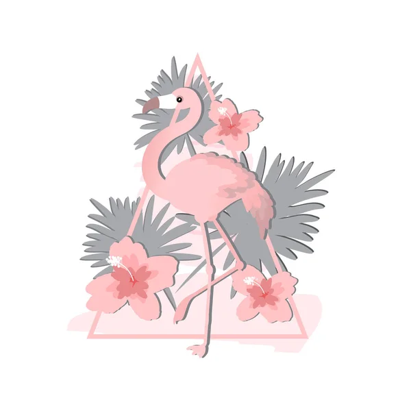 Sada Tropické Ptáky Plameňák Exotických Ptáků Růže Ilustrací Džungle Strom — Stockový vektor