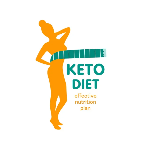 Keto Diyet Kadın Vücut Ölçüsü Metre Ketogenik Kart — Stok Vektör