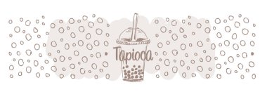 Tapio bir süt köpüğü çay içeceği. Çizim boba smoothie vektör ilüstrasyon fincanı.