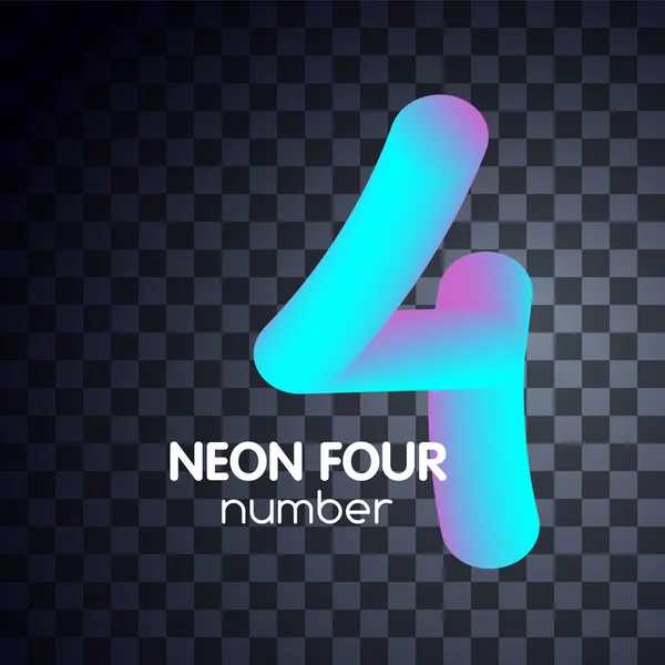 Quatro Neon Número Logotipo Ícone Fluido Lignt Azul Violeta Vetor — Vetor de Stock
