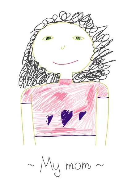 Desenho Infantil Imagem Pintada Por Uma Criança Filha Pintou Mãe —  Vetores de Stock