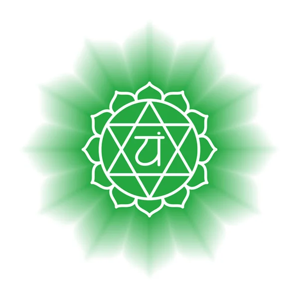 アナタのアイコン 第四心臓チャクラ ベクトルグリーン光沢と輝き 線のシンボル 神聖なサイン — ストックベクタ
