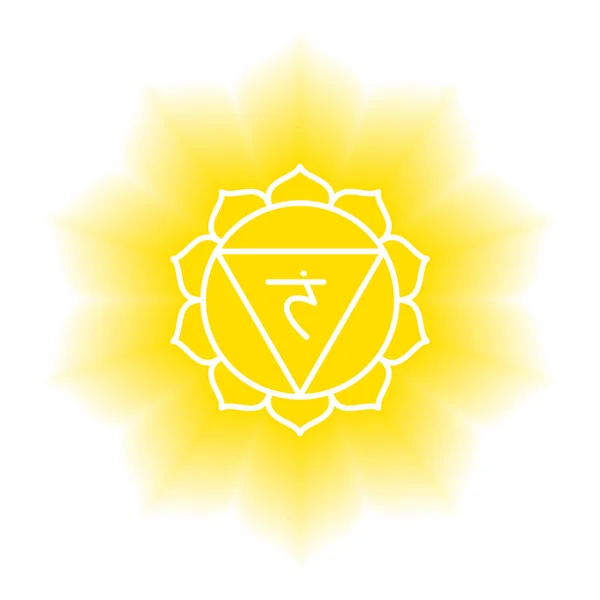 Icono Manipura Tercer Chakra Del Sol Vector Amarillo Brillo Brillo — Vector de stock