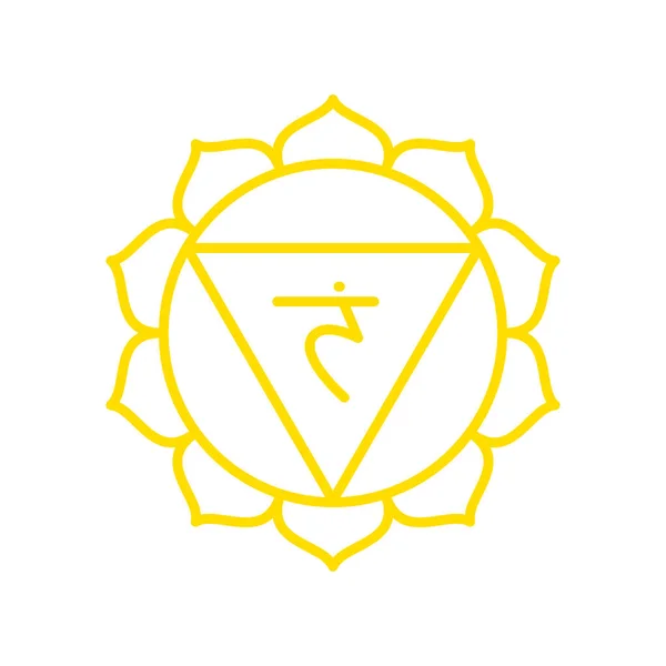 Icono Manipura Tercer Chakra Del Sol Símbolo Línea Amarilla Vectorial — Vector de stock