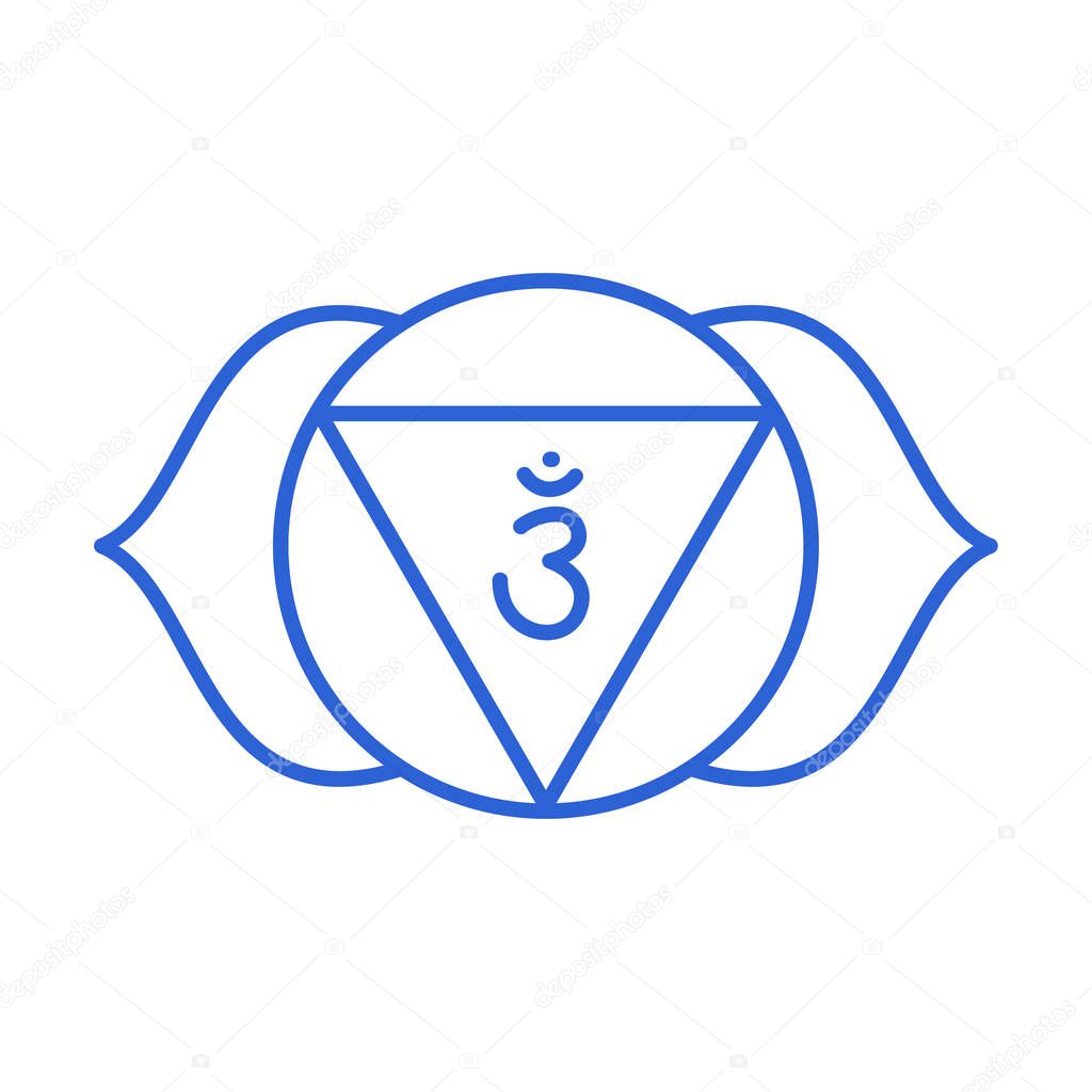 Icono Ajna. El sexto chakra frontal. Tercer ojo. Vector índigo símbolo