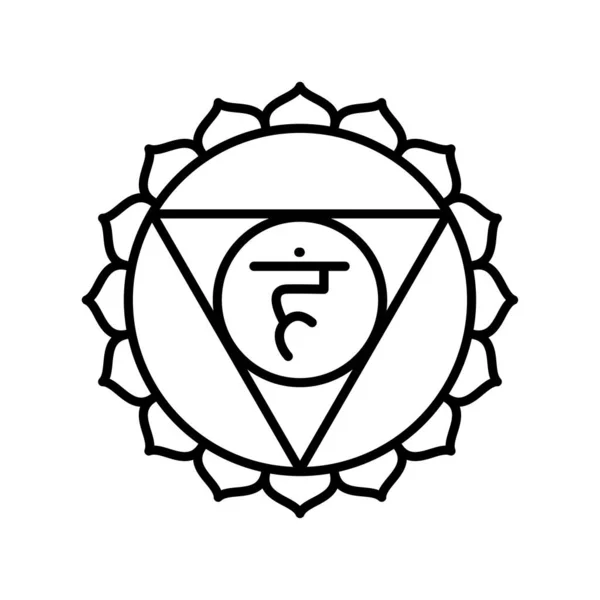 Ikona Vishuddha Pátá Hrdelní Čakra Vektorový Symbol Černé Čáry Sakrální — Stockový vektor