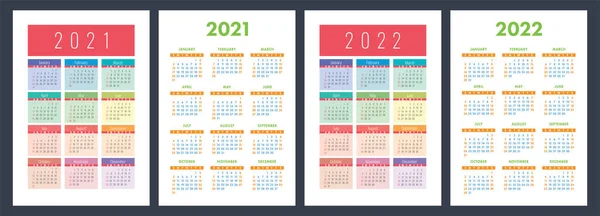 Ημερολόγιο 2021 Και 2022 Αγγλικό Χρώμα Διάνυσμα Σύνολο Κάθετη Τοίχο — Διανυσματικό Αρχείο