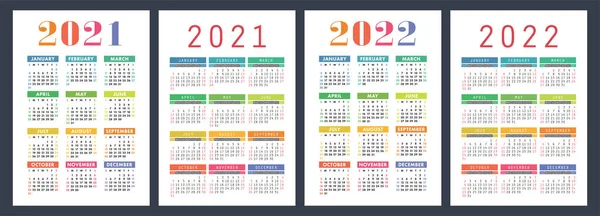 Calendario 2021 2022 Set Vettoriale Colore Inglese Modello Verticale Parete — Vettoriale Stock
