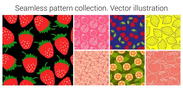 Conjunto Patrón Sin Costura Fruta Diseño Ropa Moda Estampado Comida — Vector de stock