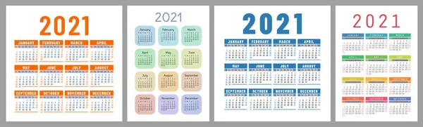 Calendario 2021 Conjunto Años Colección Plantillas Vectoriales Diseño Simple Semana — Vector de stock