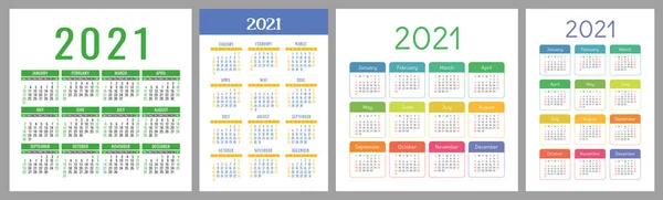 Calendario 2021 Conjunto Años Colección Plantillas Vectoriales Diseño Simple Semana — Vector de stock