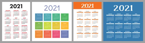 Календар 2021 Року Встановлено Збірка Векторних Шаблонів Простий Дизайн Тиждень — стоковий вектор