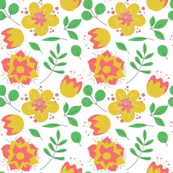 Patrón Sin Costura Floral Flores Vectoriales Esbozo Color Doodle Antecedentes — Archivo Imágenes Vectoriales