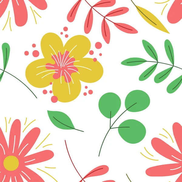 Patrón Sin Costura Floral Flores Vectoriales Esbozo Color Doodle Antecedentes — Archivo Imágenes Vectoriales