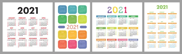 Kalendář 2021 Rok Nastaven Kolekce Vektorových Šablon Jednoduchý Design Týden — Stockový vektor