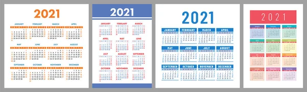 Calendário 2021 Ano Definido Coleção Modelos Vetoriais Design Simples Semana — Vetor de Stock
