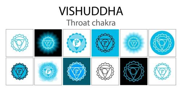 Σύνολο Εικονιδίων Vishuddha Πέμπτο Εκσπλαχνικό Τσάκρα Διάνυσμα Μπλε Λάμψη Και — Διανυσματικό Αρχείο