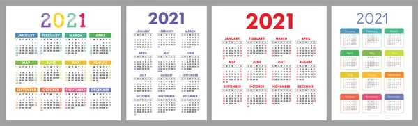 Kalendář 2021 Rok Nastaven Kolekce Vektorových Šablon Jednoduchý Design Týden — Stockový vektor