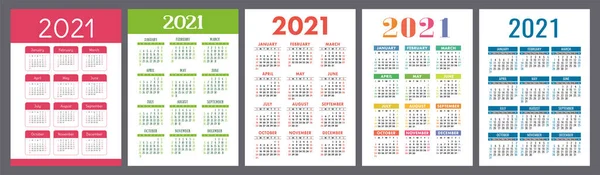 Calendario 2021 Conjunto Años Bolsillo Vectorial Colección Plantillas Calendario Pared — Vector de stock