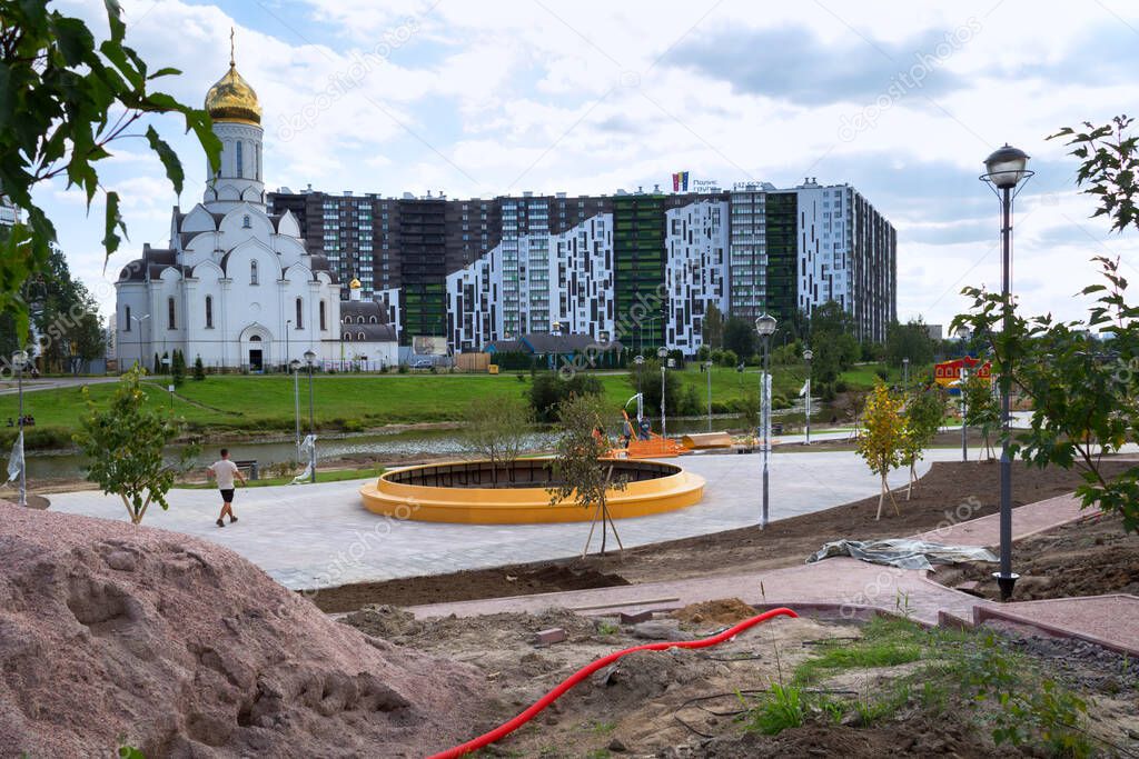 Russia, Kudrovo, Vsevolozhsky district, Leningrad region-August 14, 2020: Landscaping of the Okkervil forest Park in Kudrovo Vsevolozhsky district of the Leningrad region