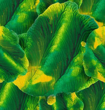 Sulu boya yeşil-sarı monotype yaprakları veya lahana veya tropikal bitki örtüsü spot gibi ile soyut seamless modeli